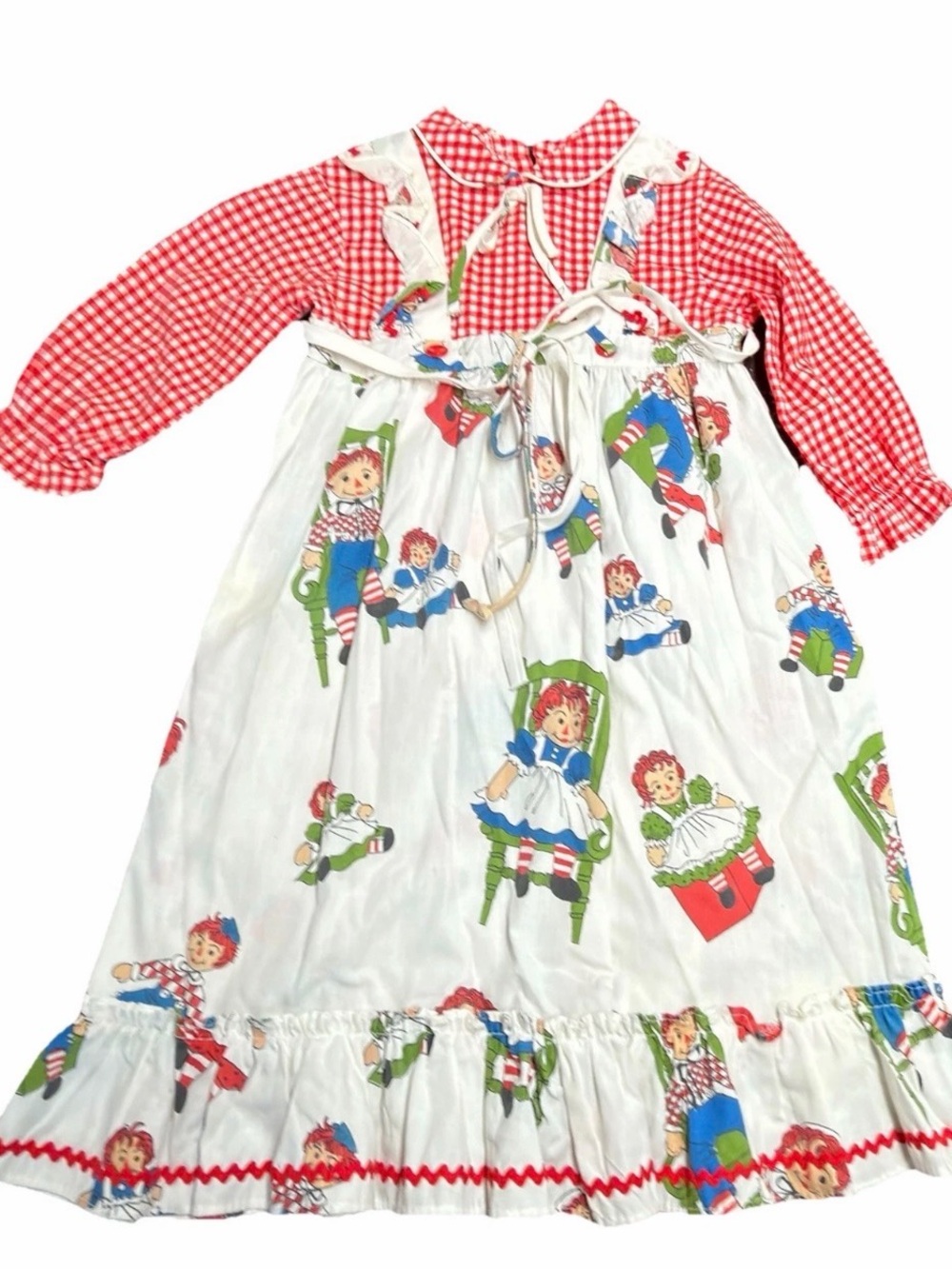 Vintage 1970’s  Tiered Maxi Raggedy Ann Ballon Dress Girls Size 3 Red White
